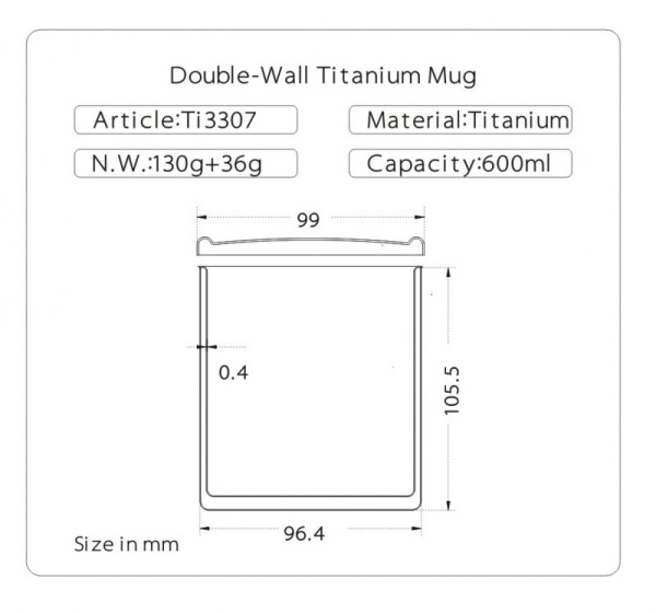 Термостакан GORAA Titanium с крышкой 0.6L (Титан; 600 мл)
